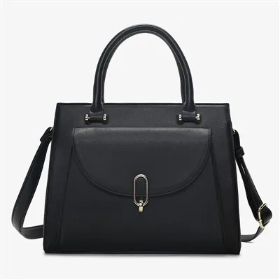 Büyük Kare Markalı Çapraz Gövde Yapılı Deri Tote Çanta